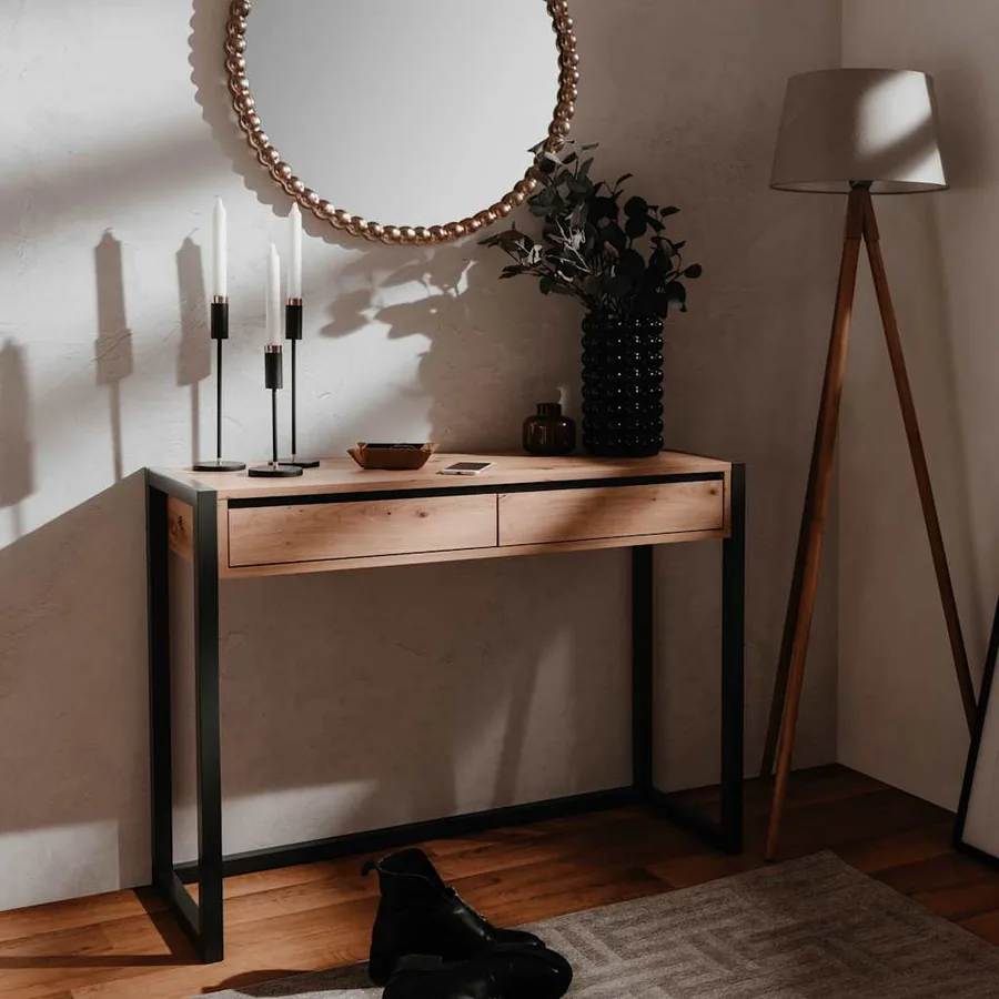 Finori Table console Denver 44 Chêne artisanal et gris anthracite - 8