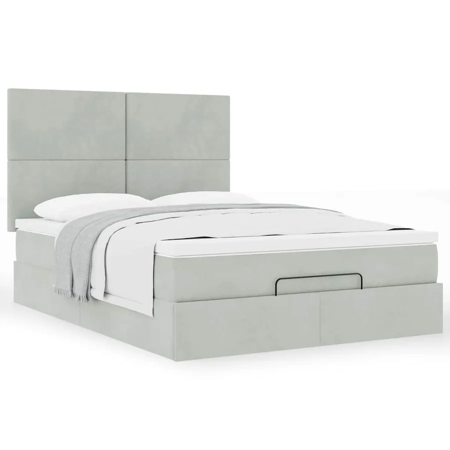Cadre de lit ottoman avec matelas gris clair 140x200 cm velours - 4