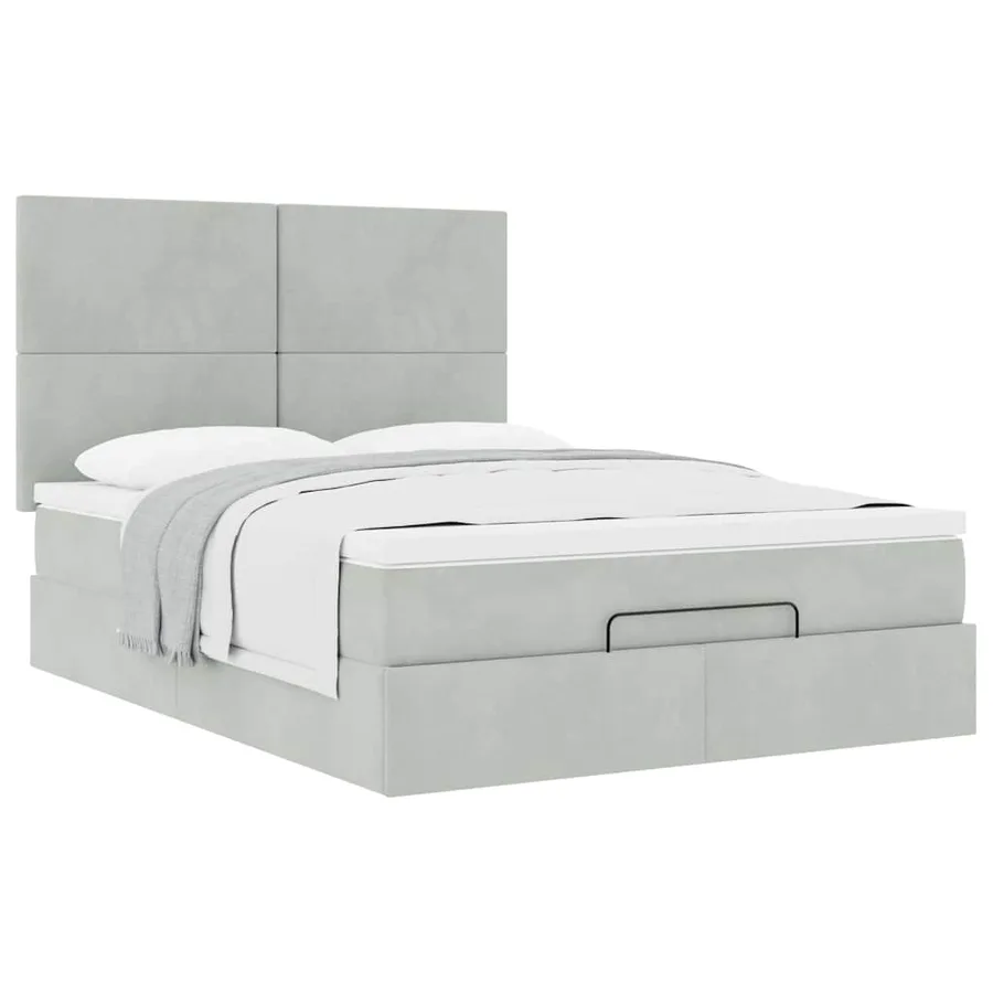 Cadre de lit ottoman avec matelas gris clair 140x200 cm velours - 5