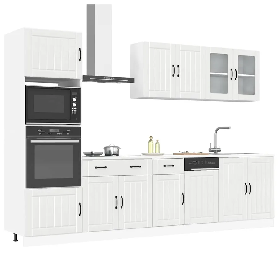 Ensemble de 7 meubles de cuisine "Lucca" en bois d'ingénierie blanc brillant
