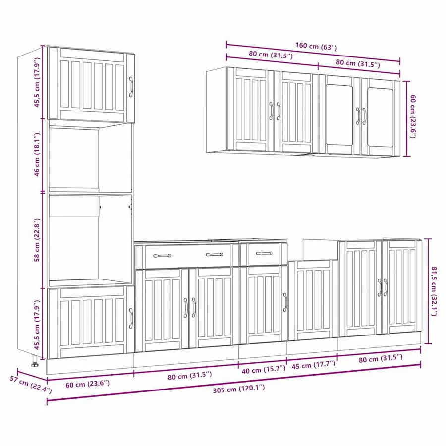 Ensemble de 7 meubles de cuisine "Lucca" en bois d'ingénierie blanc brillant - 11