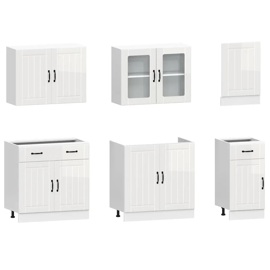 Ensemble de 7 meubles de cuisine "Lucca" en bois d'ingénierie blanc brillant - 4