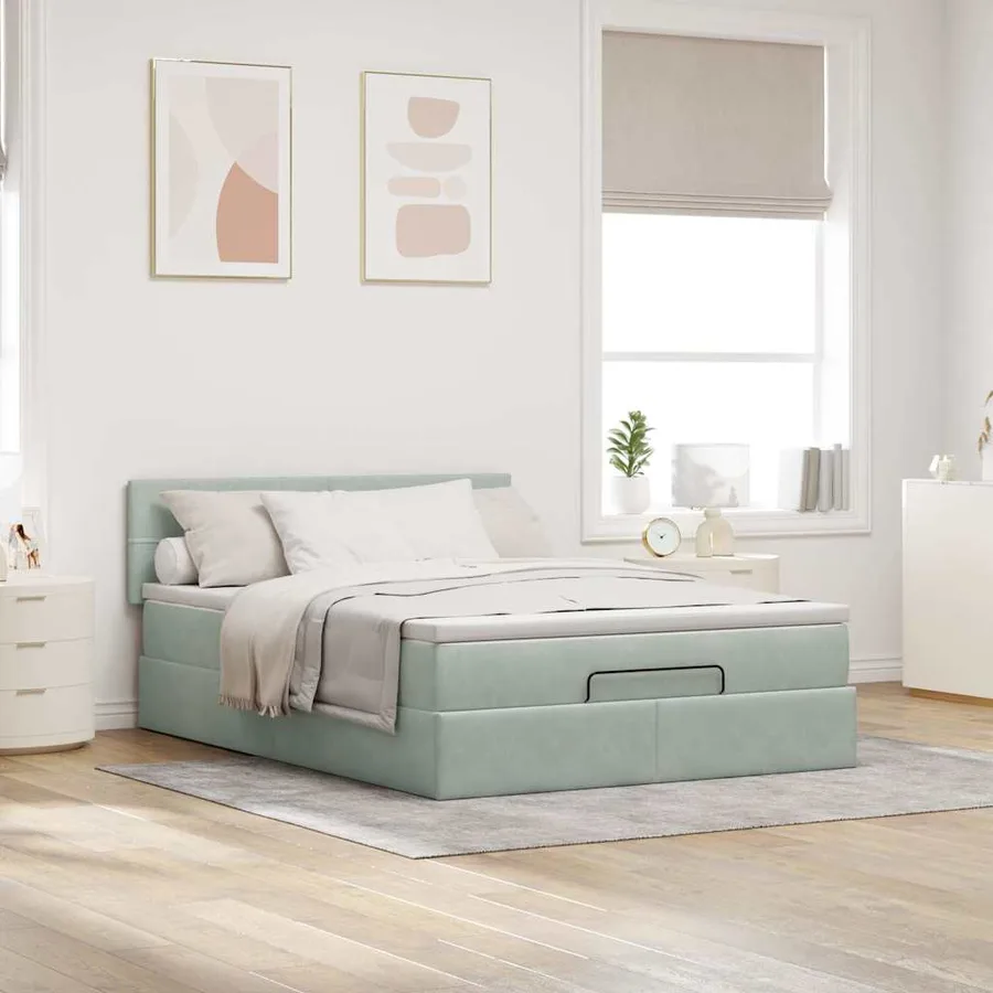 Cadre de lit ottoman avec matelas gris clair 140x200 cm velours - 3