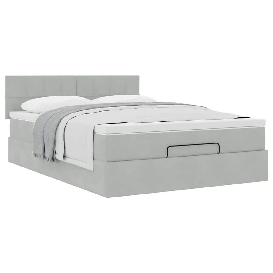 Cadre de lit ottoman avec matelas gris clair 140x200 cm velours - 4