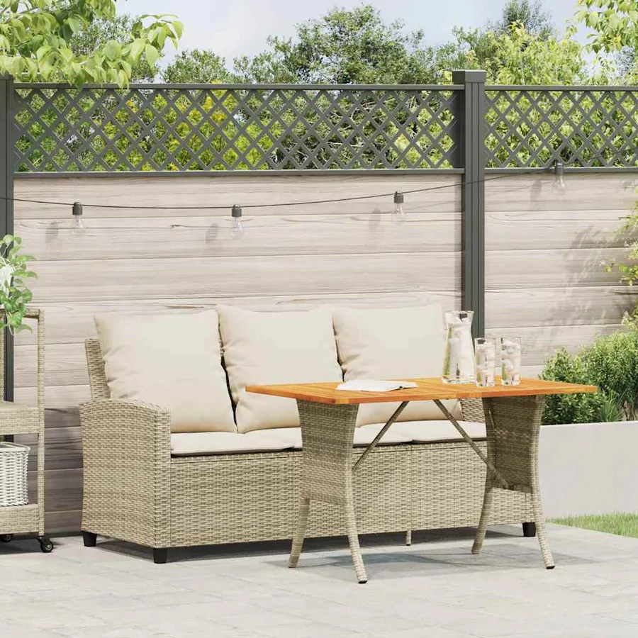Canapé de jardin 3 places coussins table beige résine tressée - 3