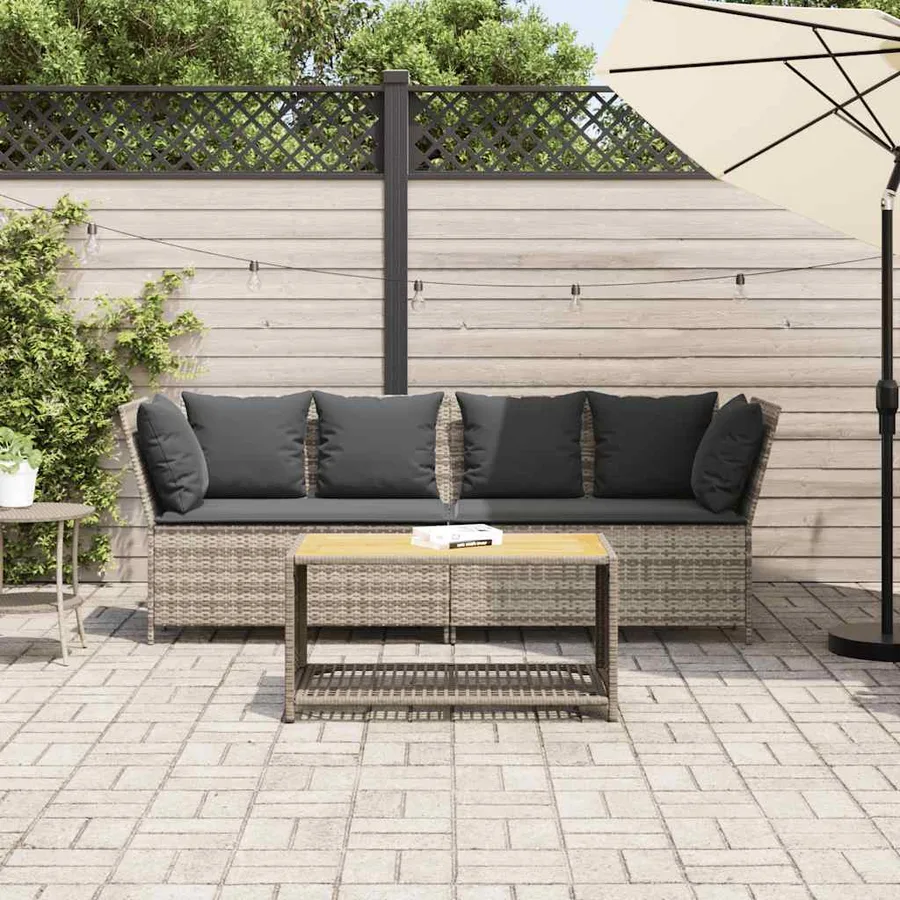 Canapé de jardin et coussins gris clair résine tressée - 3
