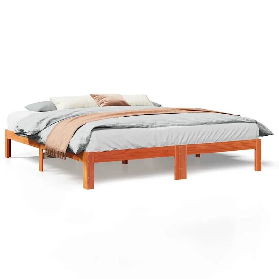Cadre de lit sans matelas cire marron 160x200cm bois pin massif - 2
