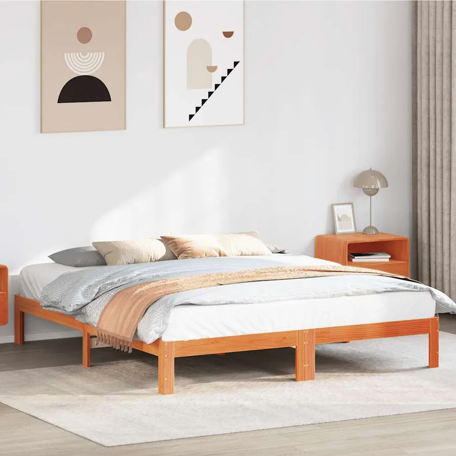 Cadre de lit sans matelas cire marron 160x200cm bois pin massif - 4