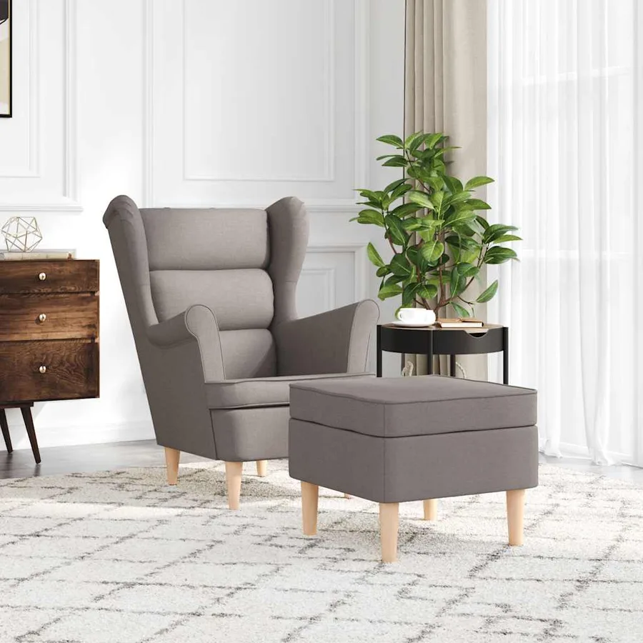 Fauteuil avec repose-pied Taupe Tissu - 3