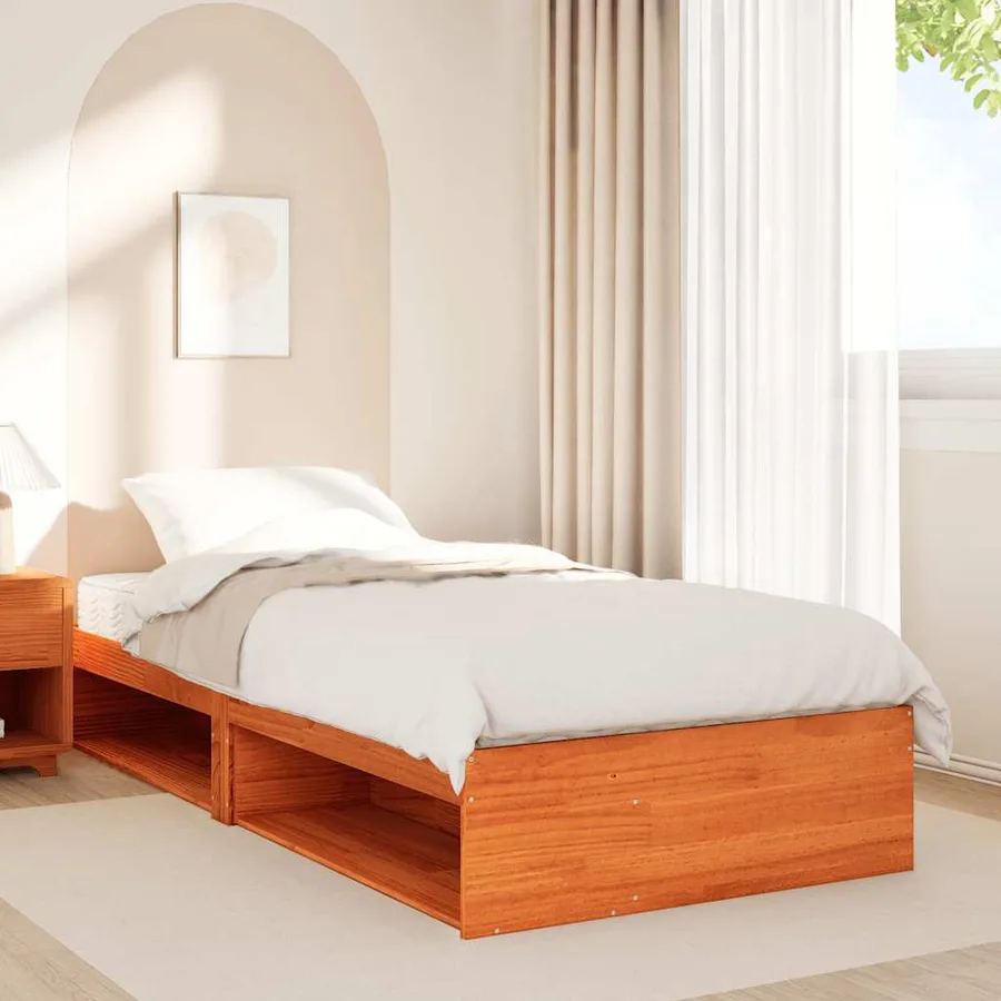 Lit de jour avec matelas cire marron 100x200 cm bois pin massif - 3