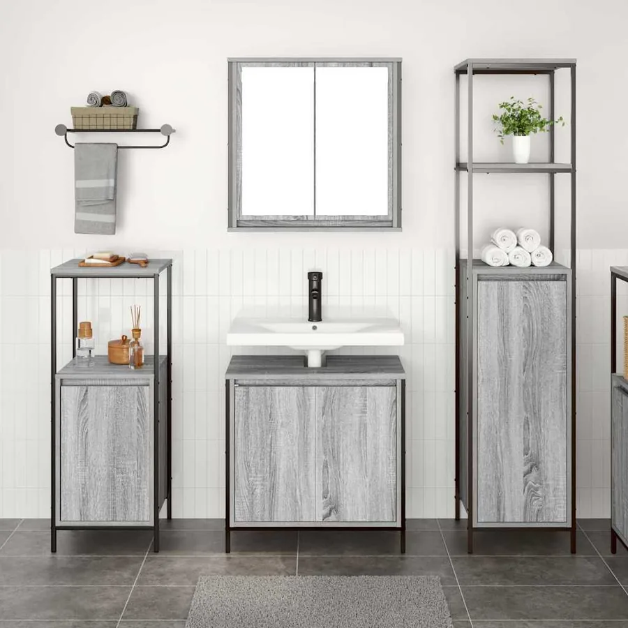 Ensemble de mobilier de salle de bain 3 pcs Gris Sonoma et noir