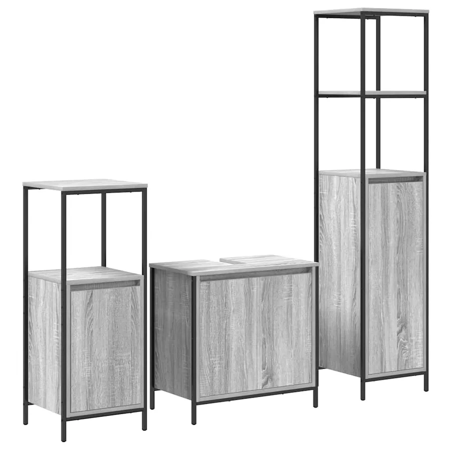 Ensemble de mobilier de salle de bain 3 pcs Gris Sonoma et noir - 2
