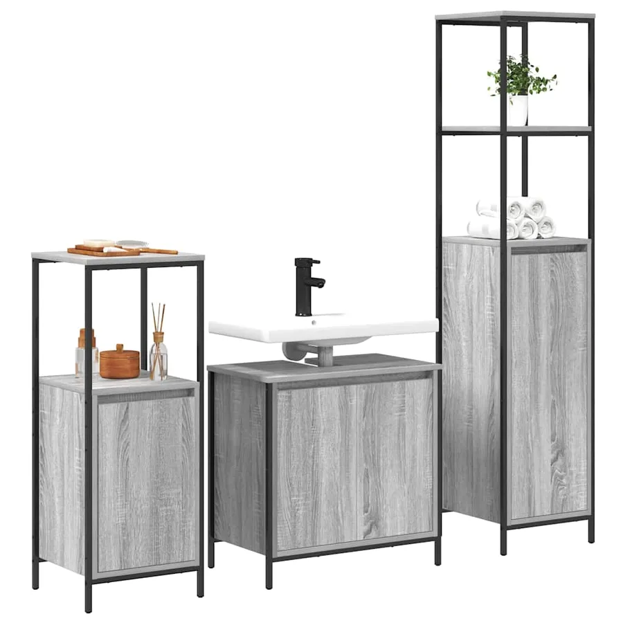Ensemble de mobilier de salle de bain 3 pcs Gris Sonoma et noir - 3