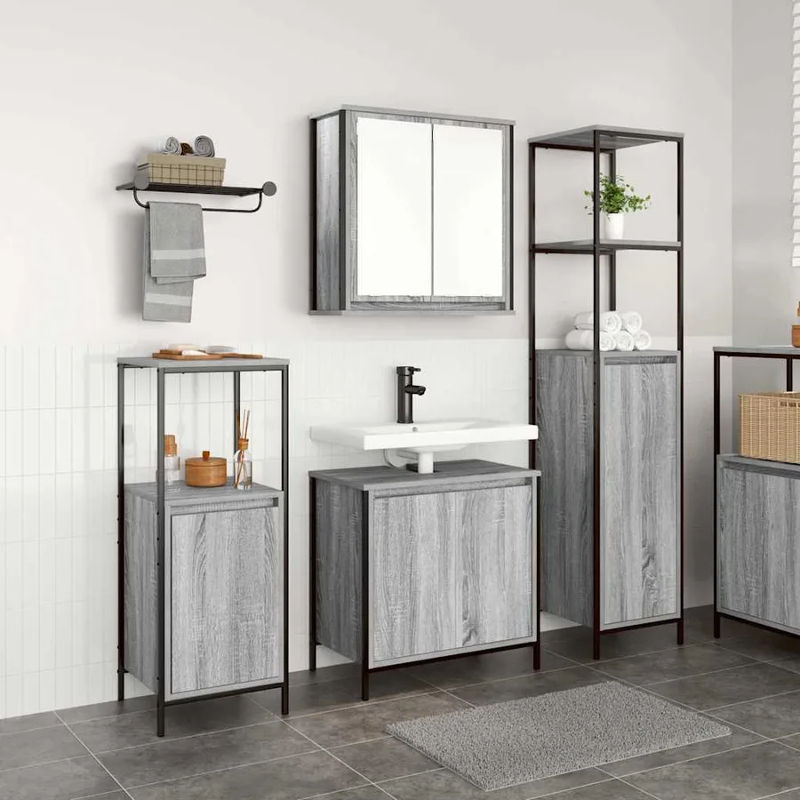 Ensemble de mobilier de salle de bain 3 pcs Gris Sonoma et noir - 4