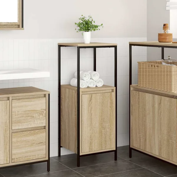 Meuble de salle de bain avec étagères chêne sonoma 36x35x95 cm
