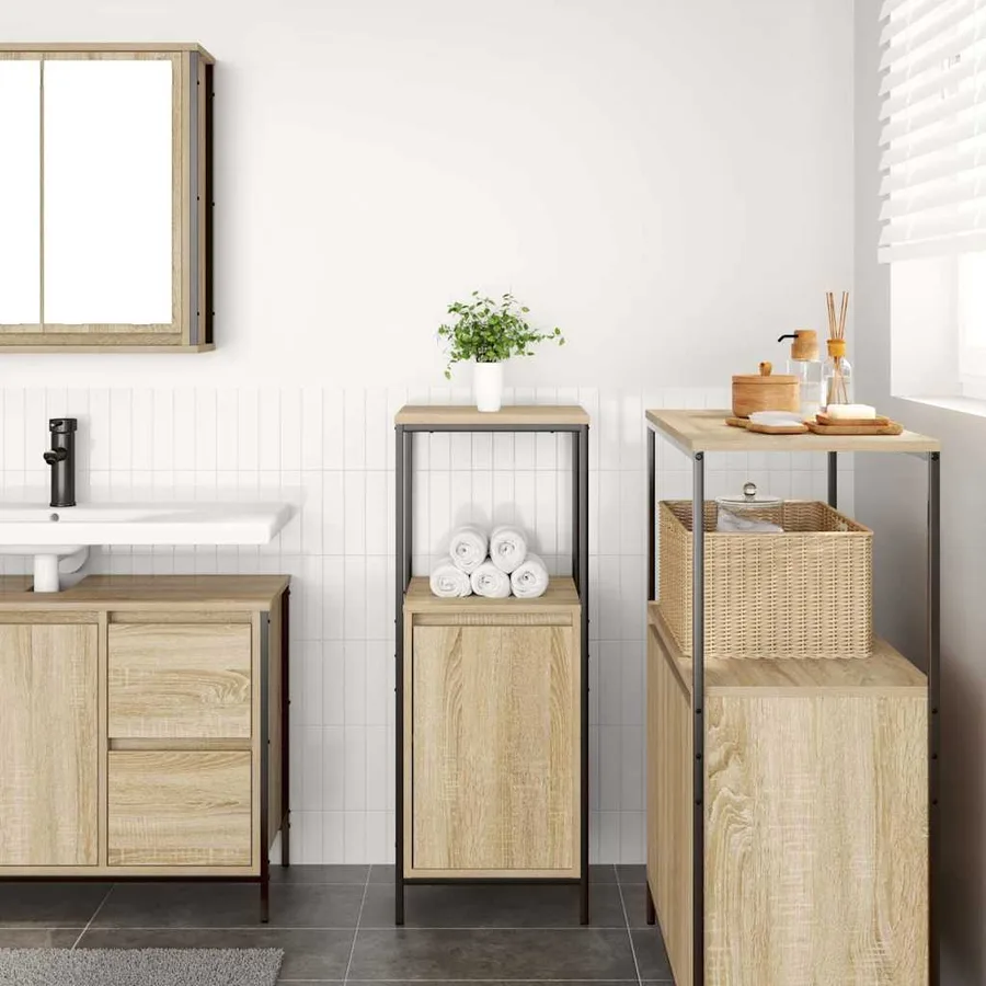 Meuble de salle de bain avec étagères chêne sonoma 36x35x95 cm - 3