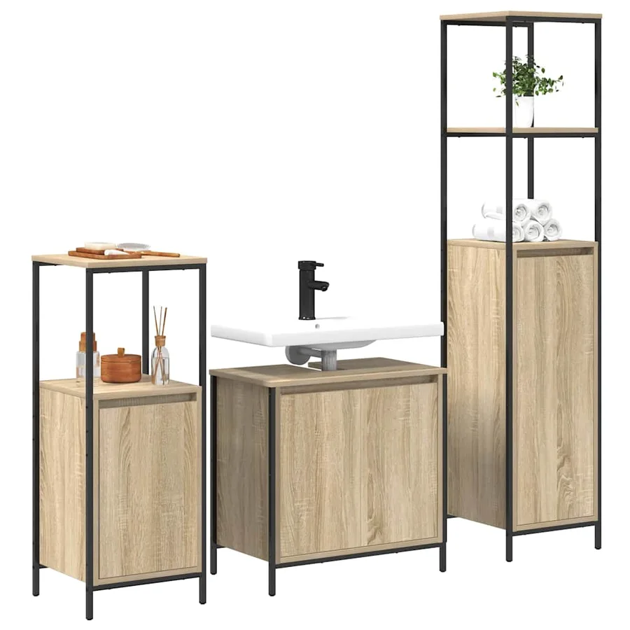 Ensemble de mobilier de salle de bain 3 pcs Bois d'ingénierie - 3