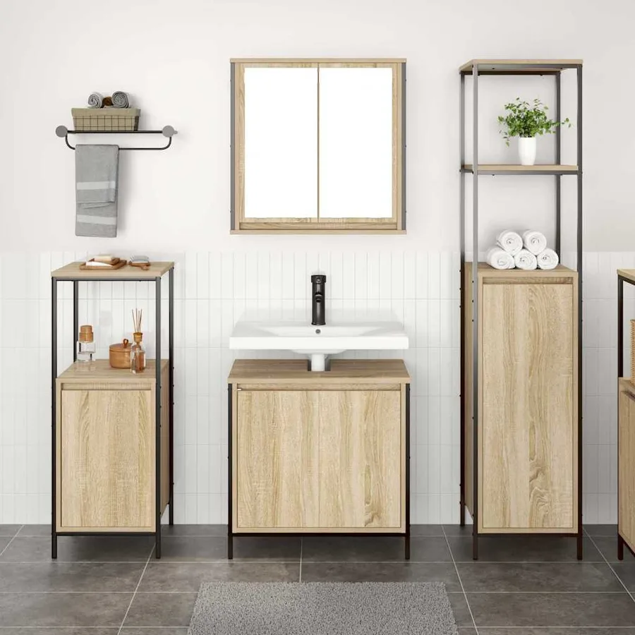 Ensemble de mobilier de salle de bain 3 pcs Bois d'ingénierie - 4