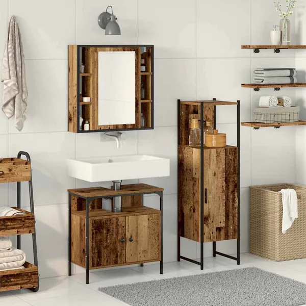 Ensemble de mobilier de salle de bain avec étagère 3 pcs Marron