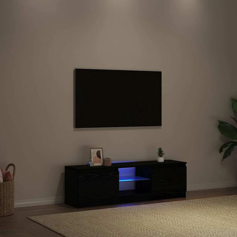 Meuble TV avec éclairage LED en chêne noir 120 x 30 x 36 cm bois d'ingénierie