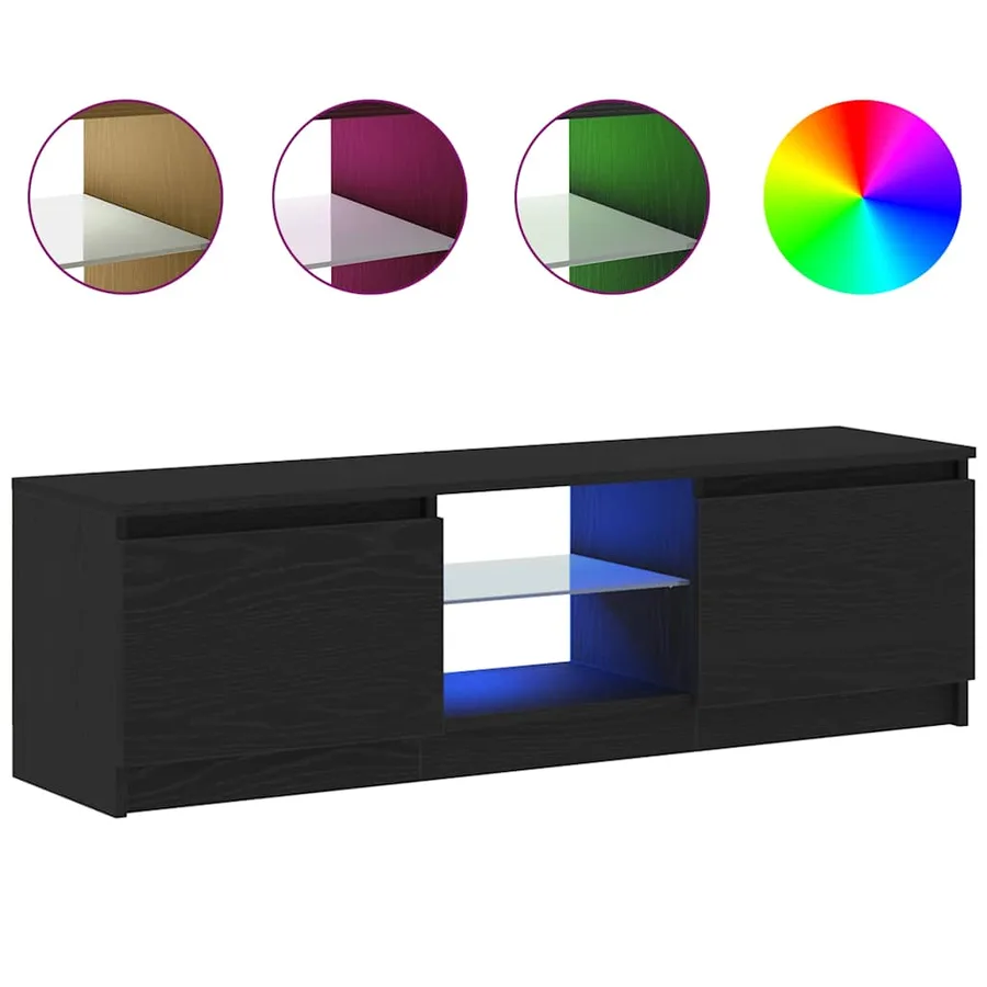 Meuble TV avec éclairage LED en chêne noir 120 x 30 x 36 cm bois d'ingénierie - 2