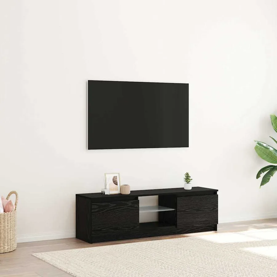 Meuble TV avec éclairage LED en chêne noir 120 x 30 x 36 cm bois d'ingénierie - 4
