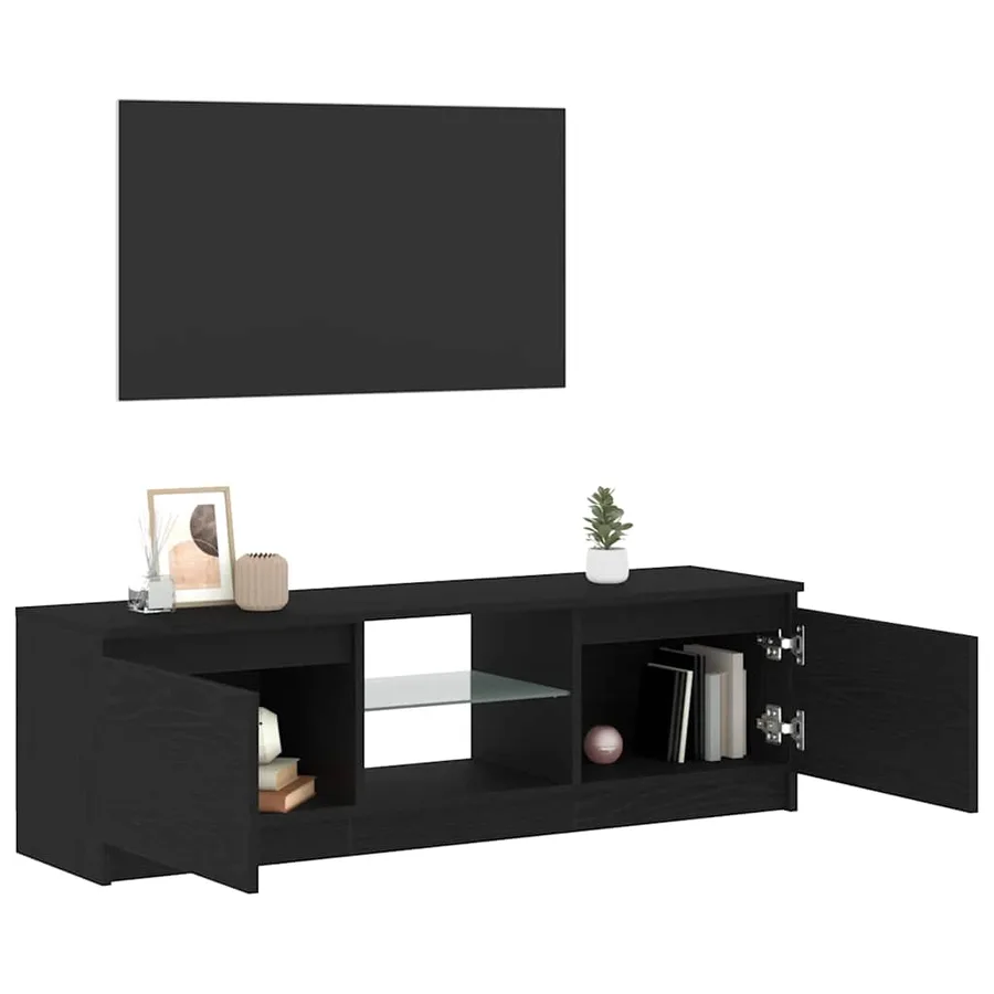 Meuble TV avec éclairage LED en chêne noir 120 x 30 x 36 cm bois d'ingénierie - 5