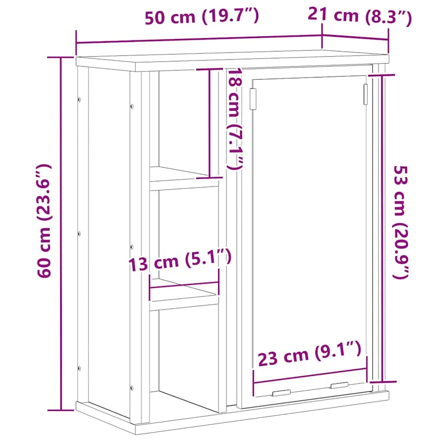 Armoire murale de salle de bain miroir sonoma gris 50x21x60 cm - 16