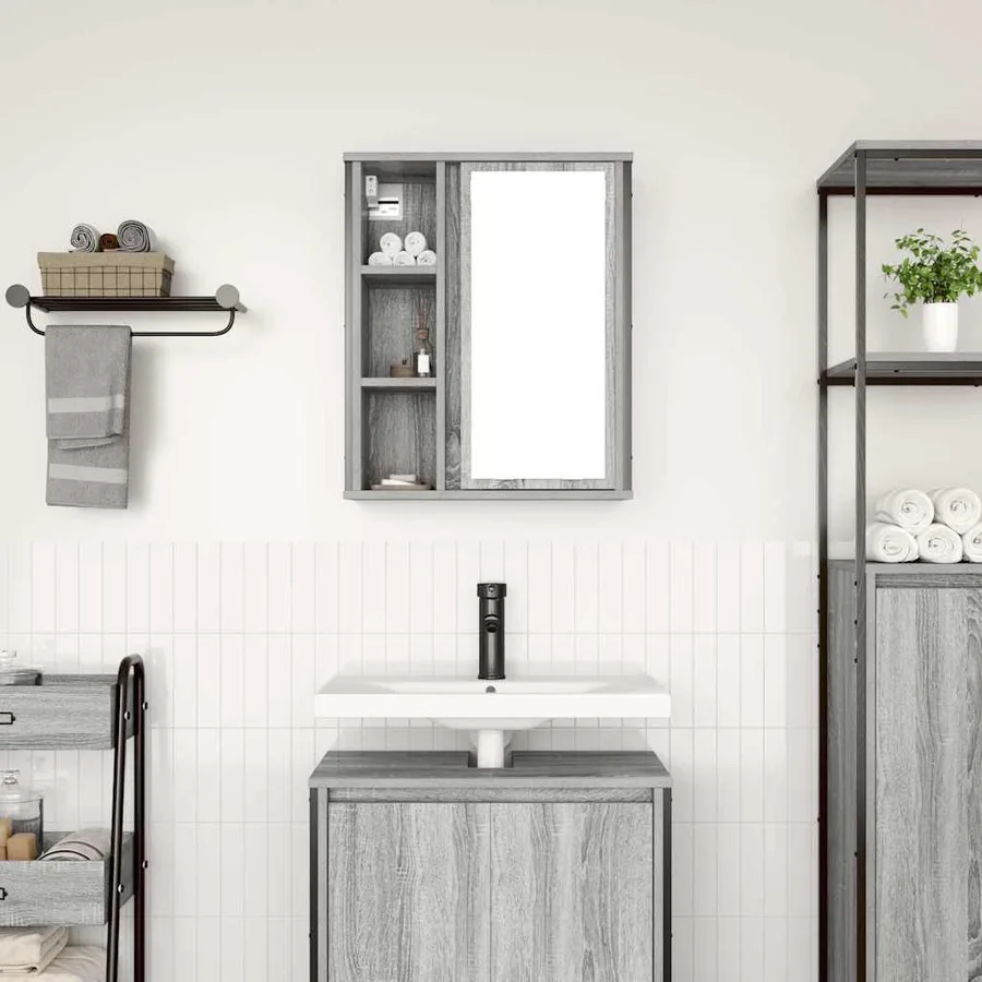 Armoire murale de salle de bain miroir sonoma gris 50x21x60 cm - 3