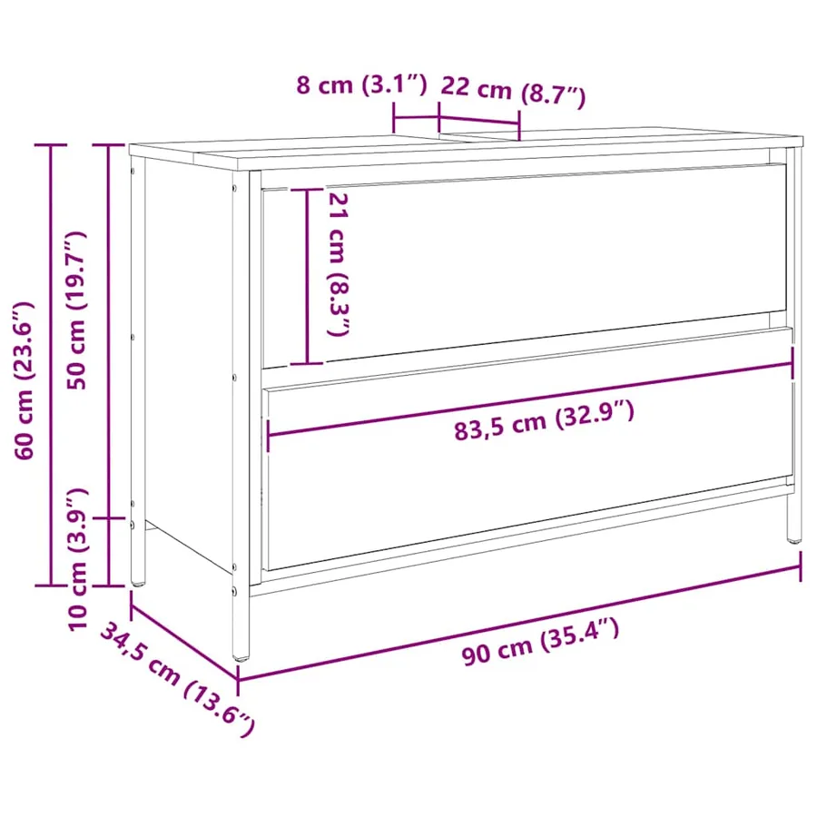 Meuble de salle de bain lavabo tiroirs sonoma gris 90x34,5x60cm - 16