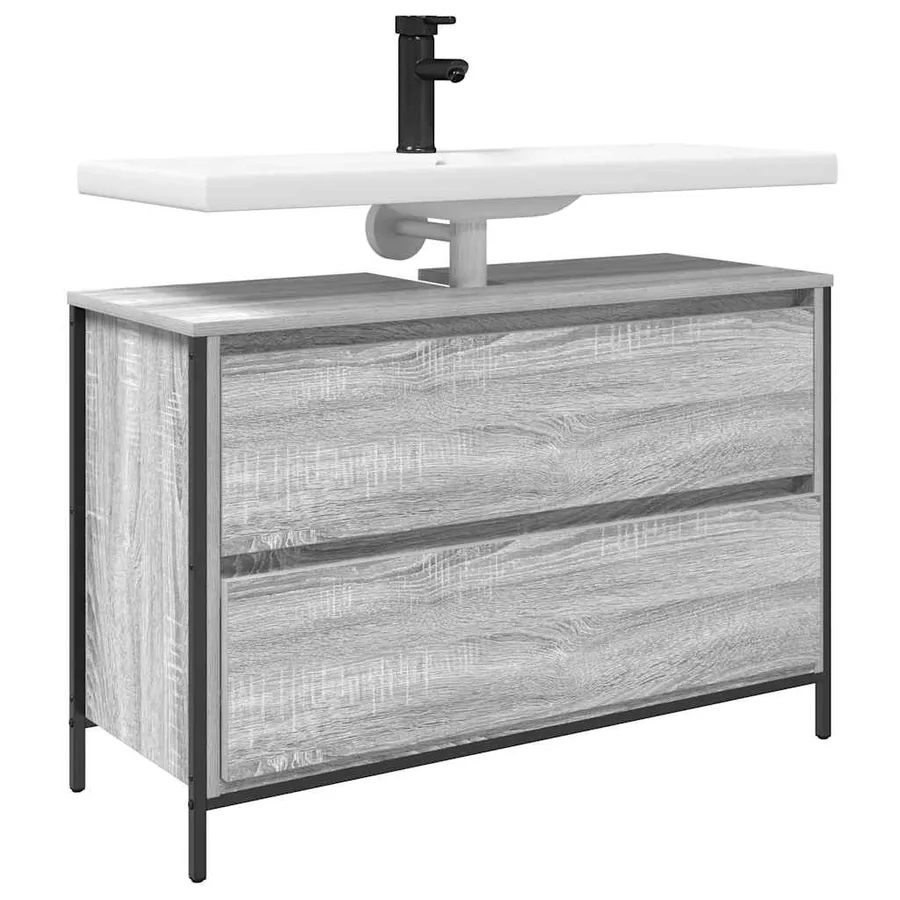 Meuble de salle de bain lavabo tiroirs sonoma gris 90x34,5x60cm - 4