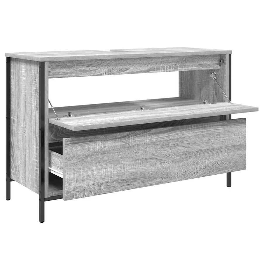Meuble de salle de bain lavabo tiroirs sonoma gris 90x34,5x60cm - 5