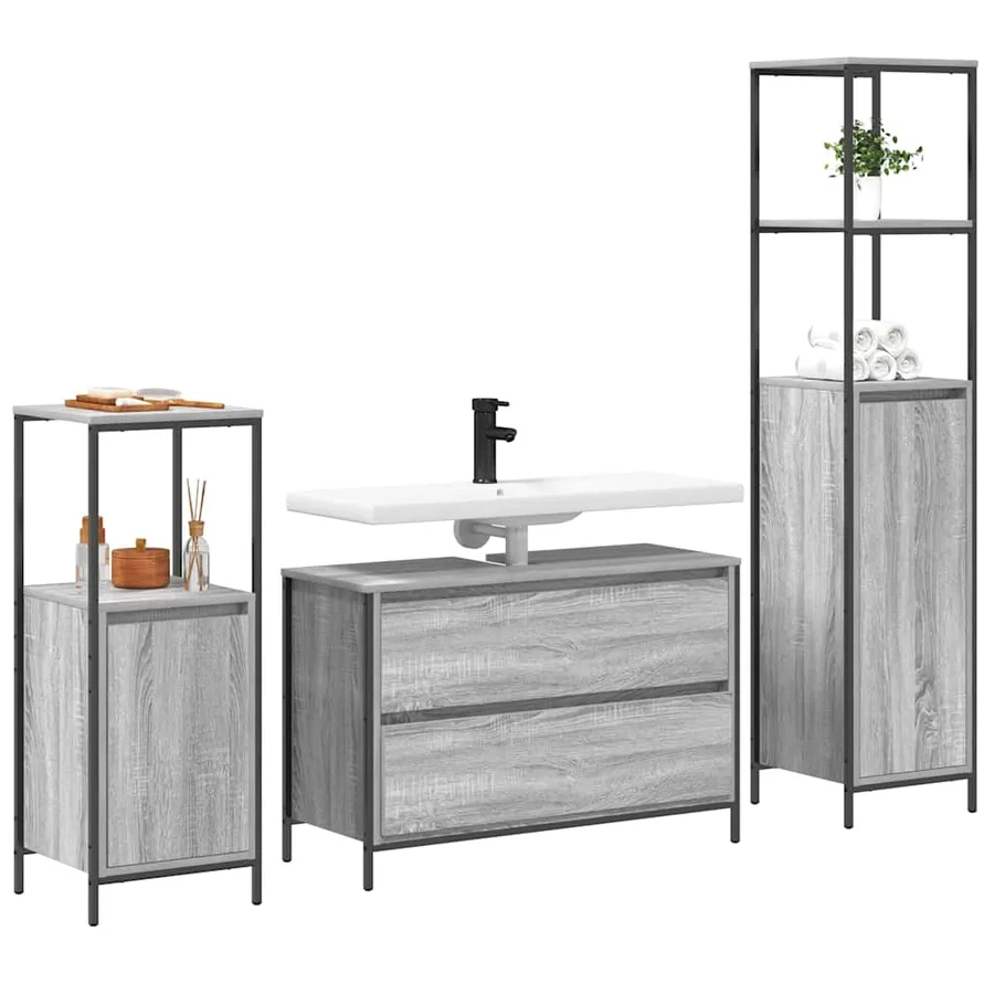 Ensemble de mobilier de salle de bain 3 pcs Gris Sonoma - 3