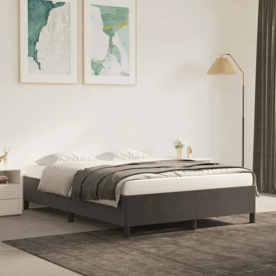 Cadre de lit sans matelas gris foncé 140x190 cm velours