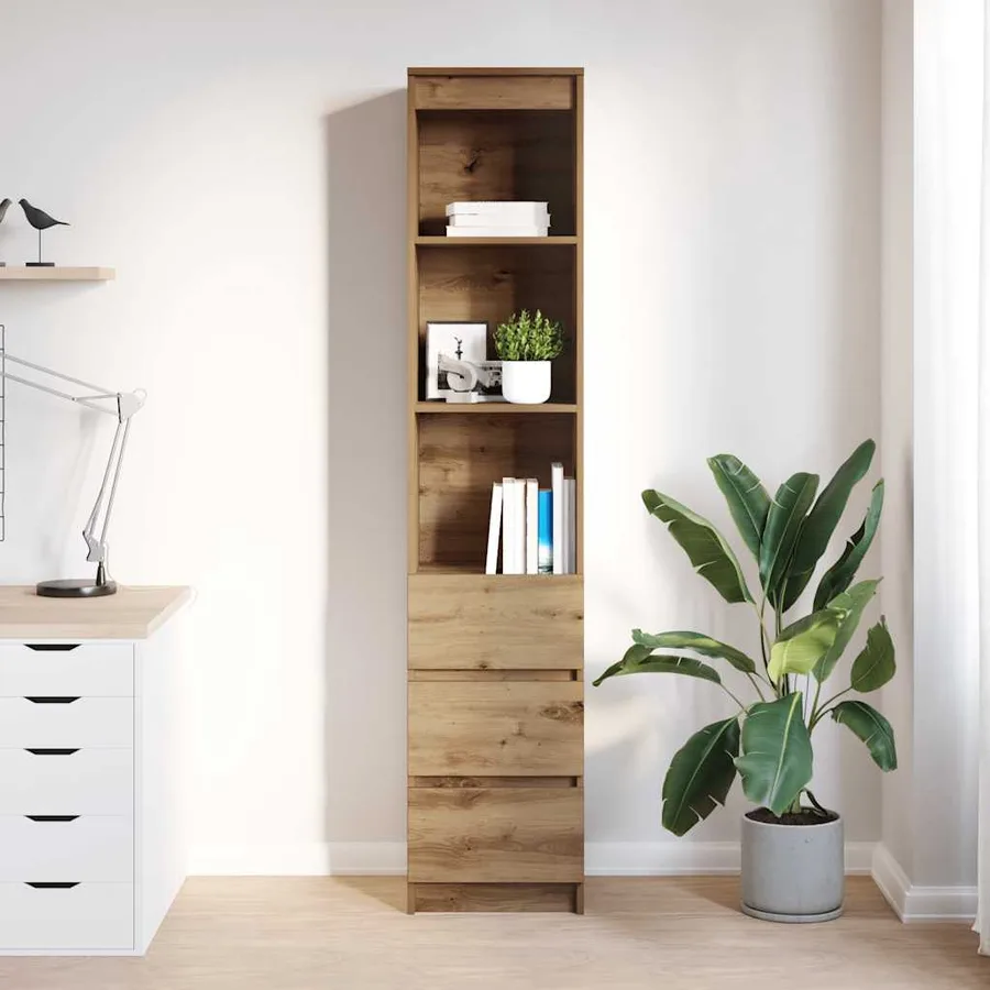 Buffet haut chêne artisanal 37,5x35x180 cm bois d'ingénierie - 3