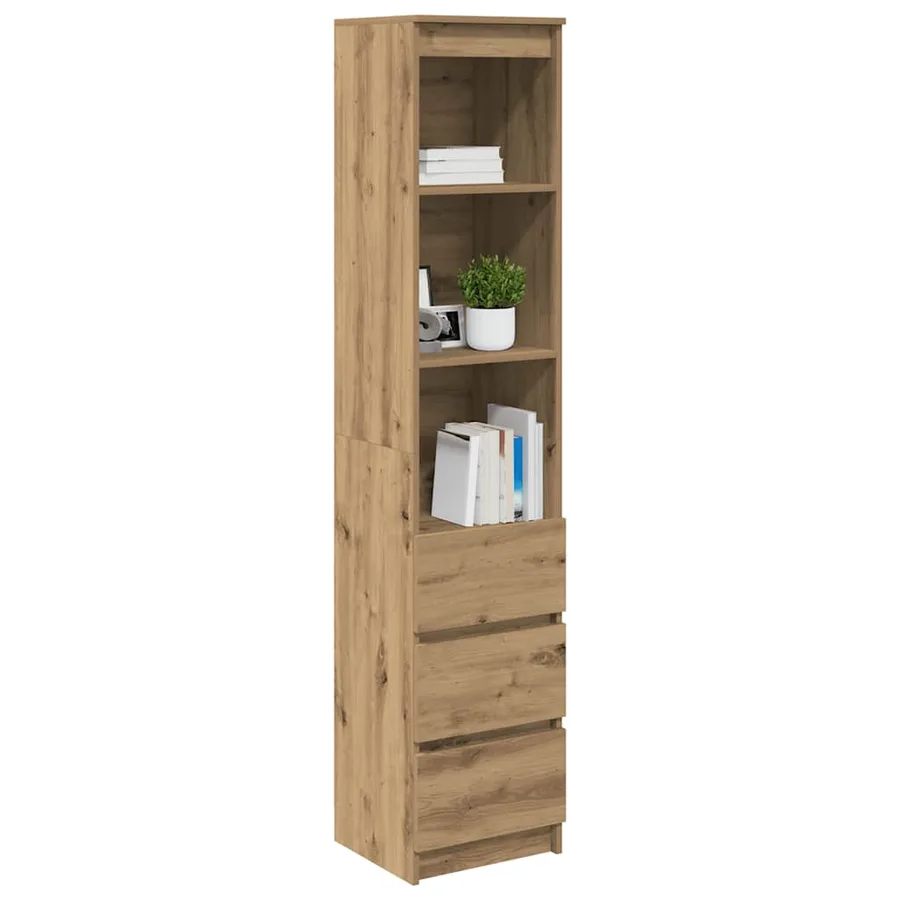 Buffet haut chêne artisanal 37,5x35x180 cm bois d'ingénierie - 4