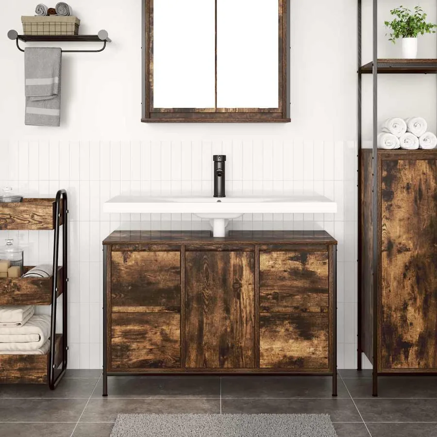 Meuble sous-vasque avec tiroirs chêne fumé 90x34,5x60 cm - 3