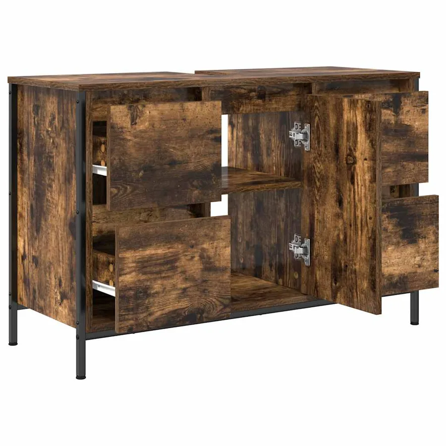 Meuble sous-vasque avec tiroirs chêne fumé 90x34,5x60 cm - 5