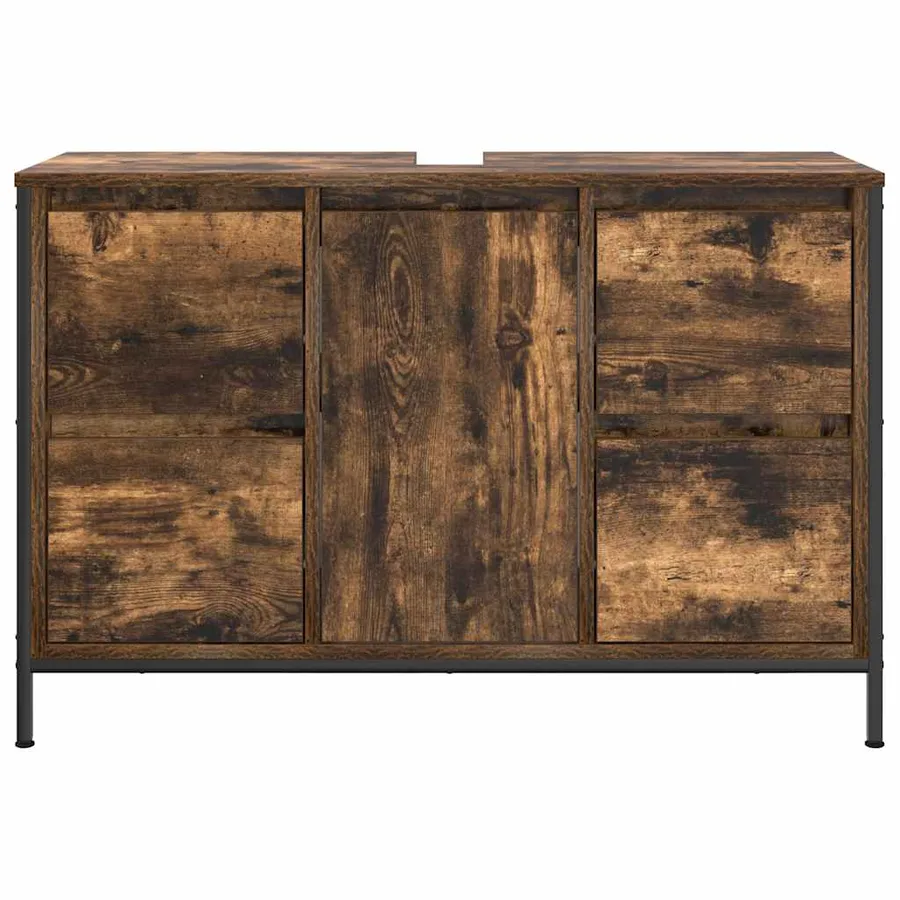 Meuble sous-vasque avec tiroirs chêne fumé 90x34,5x60 cm - 6