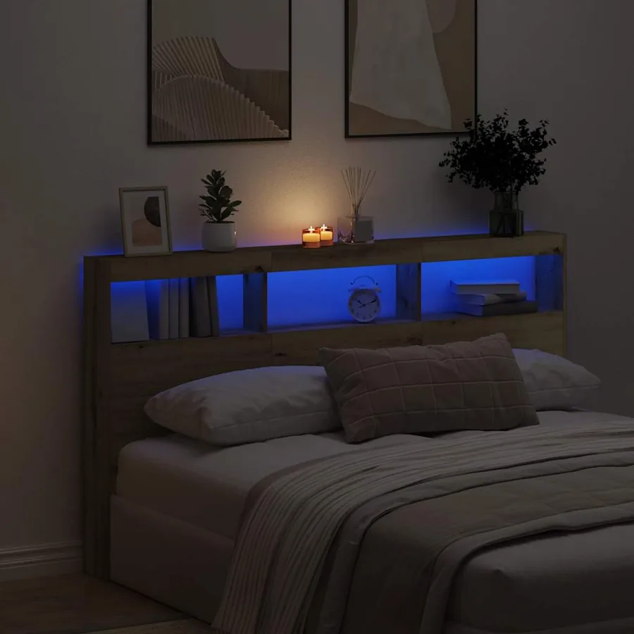 Armoire tête de lit avec LED chêne artisanal 180x17x102 cm