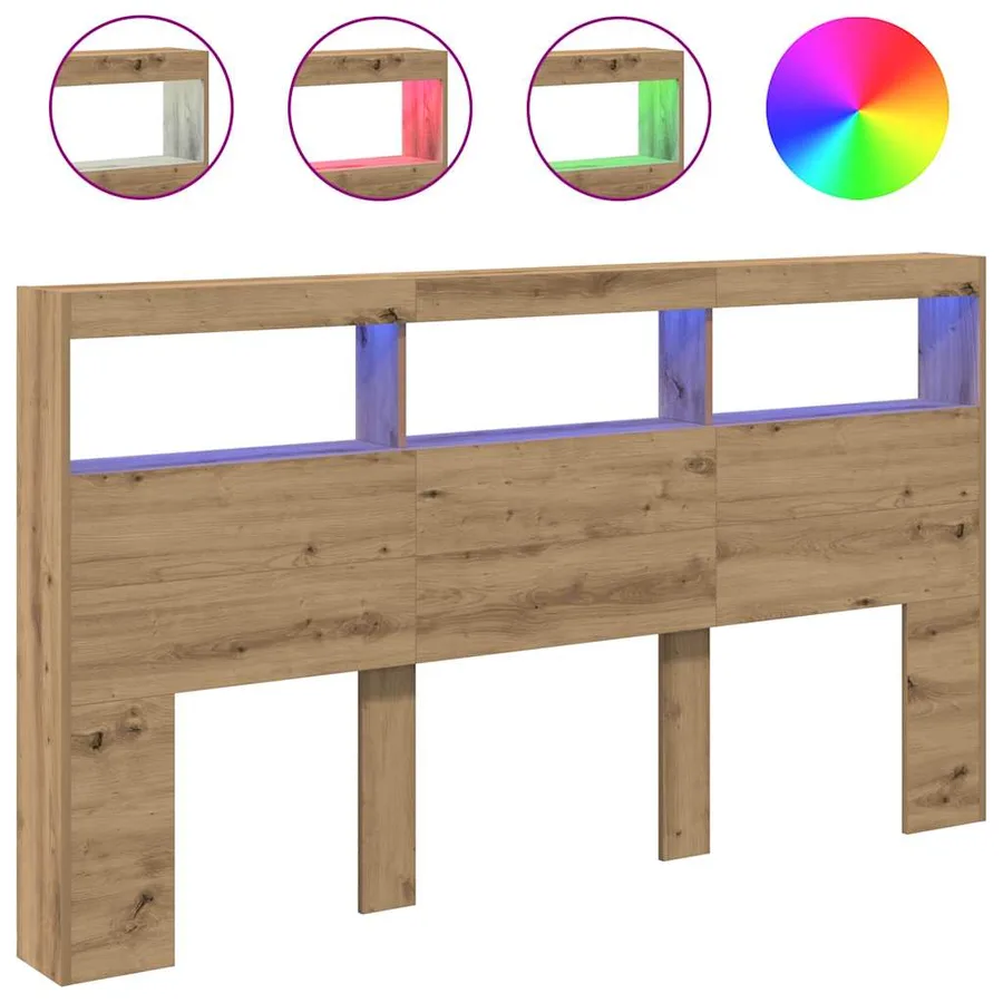 Armoire tête de lit avec LED chêne artisanal 180x17x102 cm - 2
