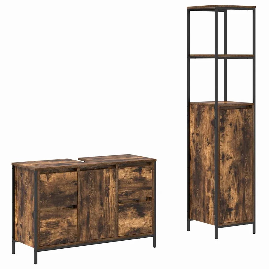Ensemble de mobilier de salle de bain 2 pcs Chêne fumé et noir