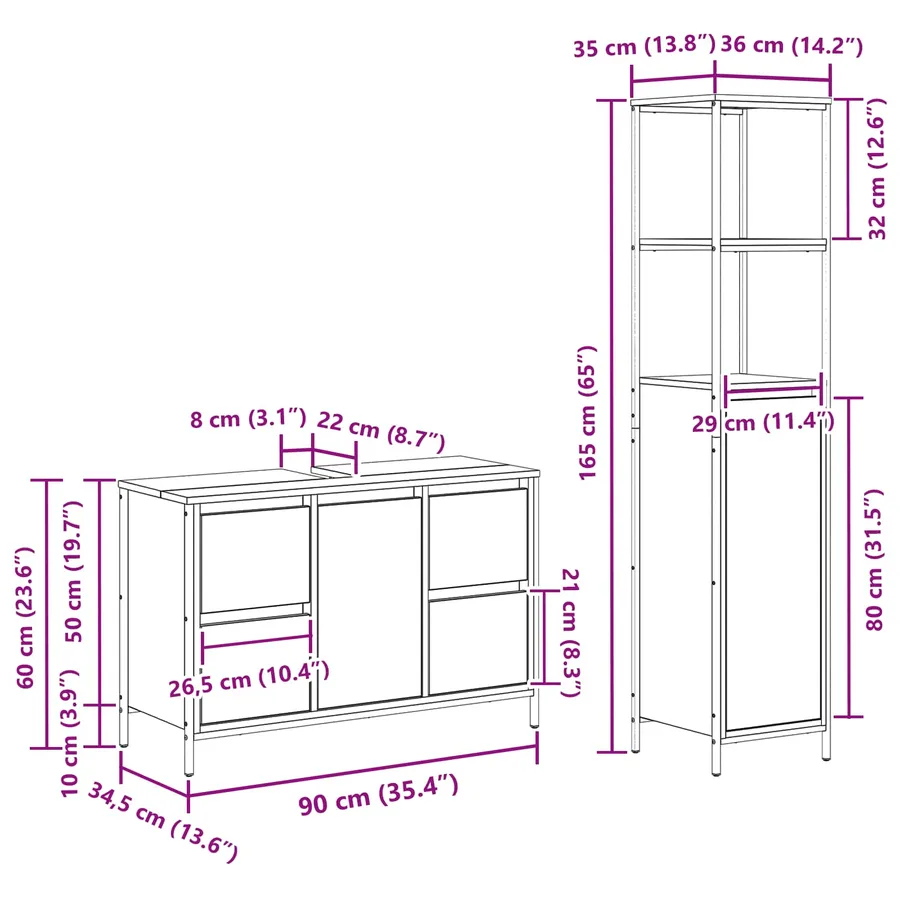 Ensemble de mobilier de salle de bain 2 pcs Chêne fumé et noir - 6