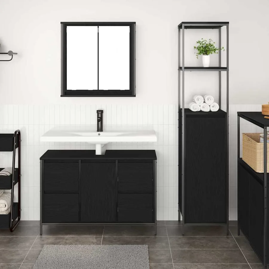 Ensemble de mobilier de salle de bain 2 pcs Chêne noir