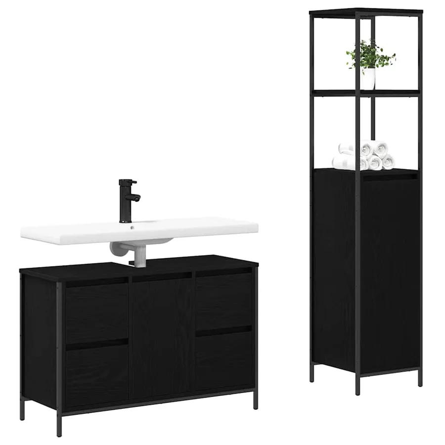 Ensemble de mobilier de salle de bain 2 pcs Chêne noir - 3