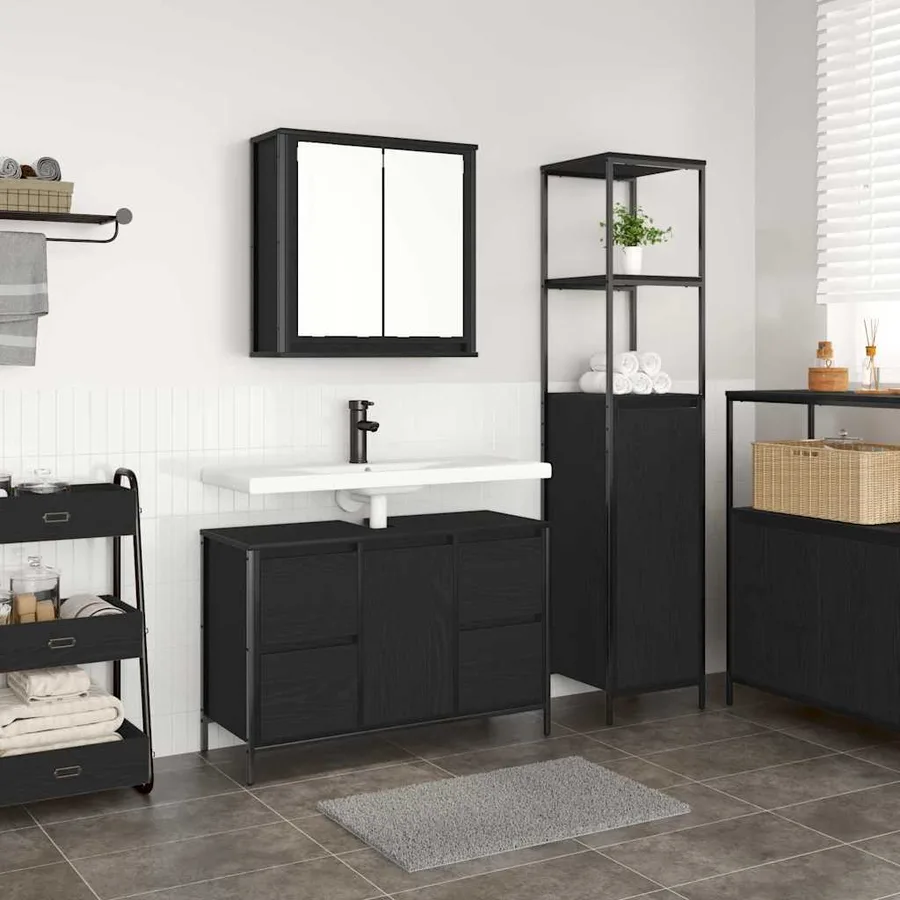 Ensemble de mobilier de salle de bain 2 pcs Chêne noir - 4