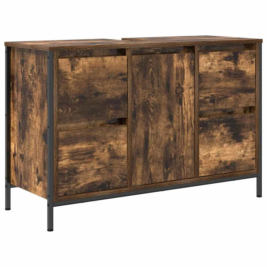 Ensemble de mobilier de salle de bain 3 pcs Chêne fumé et noir - 6
