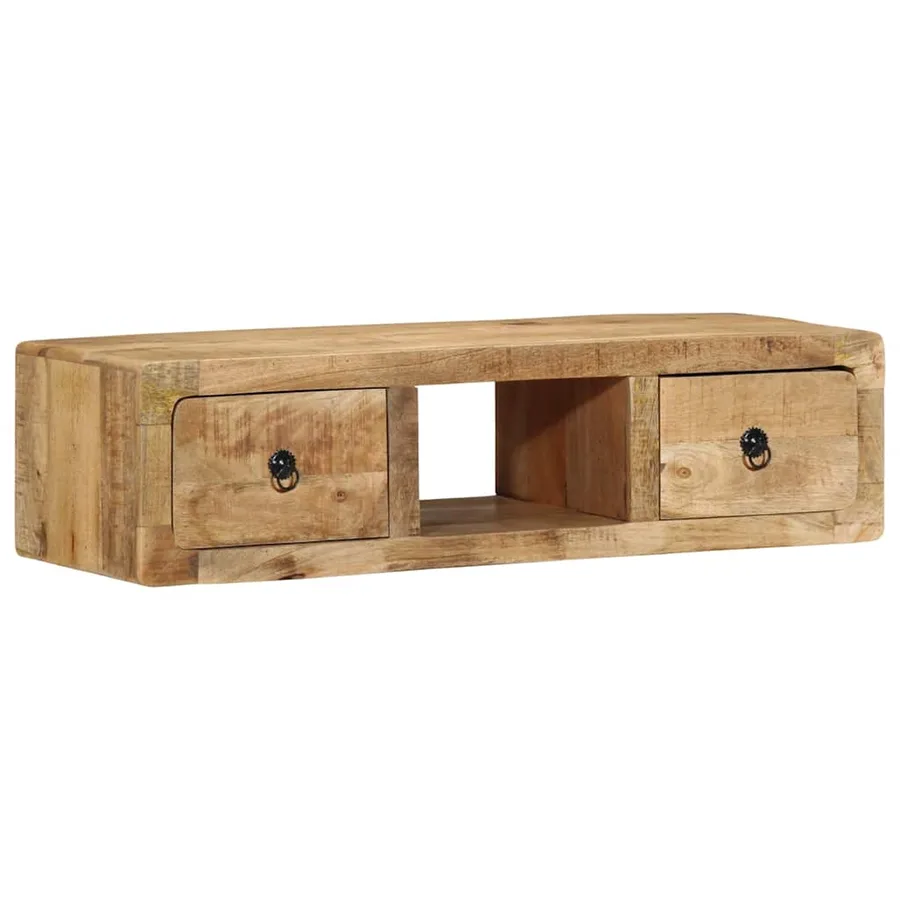 Meuble TV mural 100x32x25 cm bois massif manguier brut - 11