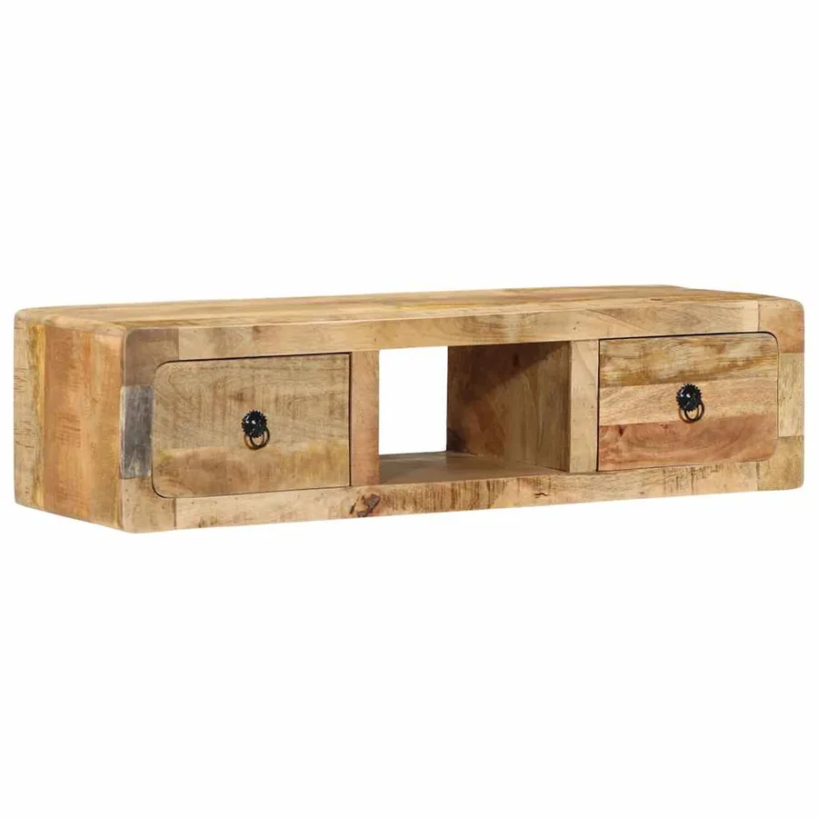 Meuble TV mural 100x32x25 cm bois massif manguier brut - 12