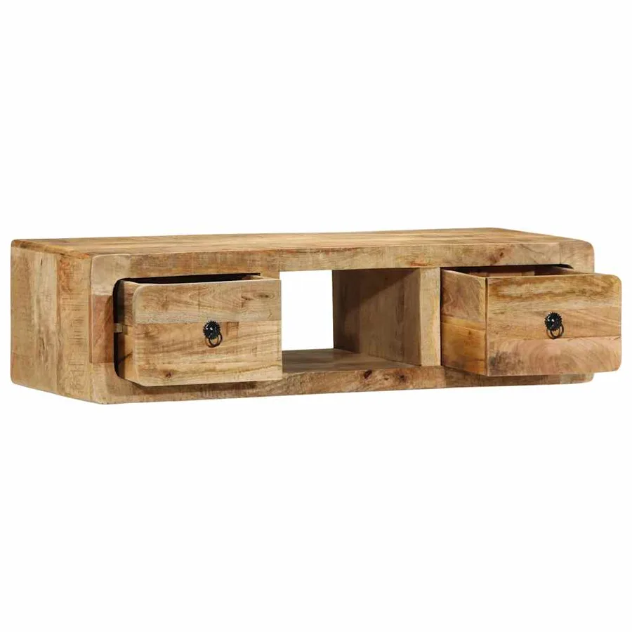Meuble TV mural 100x32x25 cm bois massif manguier brut - 13